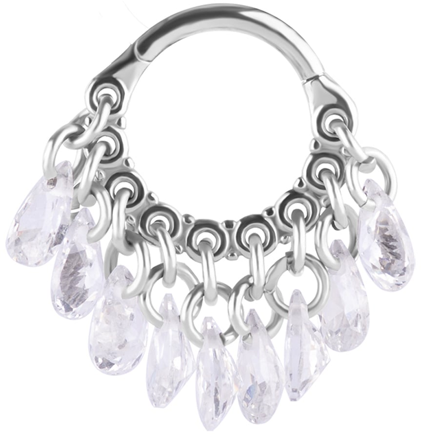 SS 316 HINGED RING WITH PEAR SHAPE STONE DANGLES 1,2x8mm WH
