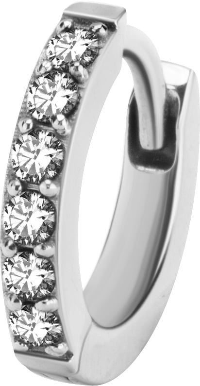 SS 316 HUGGIE HOOP EARRINGS PAVE SETTING (PAIR) 0,8x8mm WH