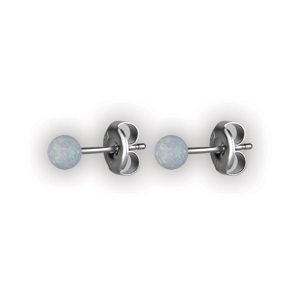 SS 316 SYNTHETIC OPAL BALL EARSTUDS (PAIR) 0,8mm - 3mm WH/OP